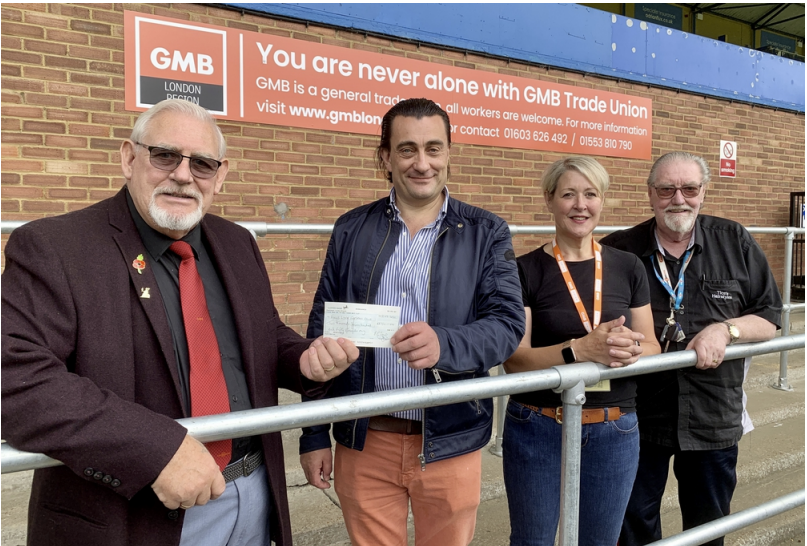 GMB Union’s King’s Lynn branch presented King's Lynn Town Football Club with a cheque for sponsorship